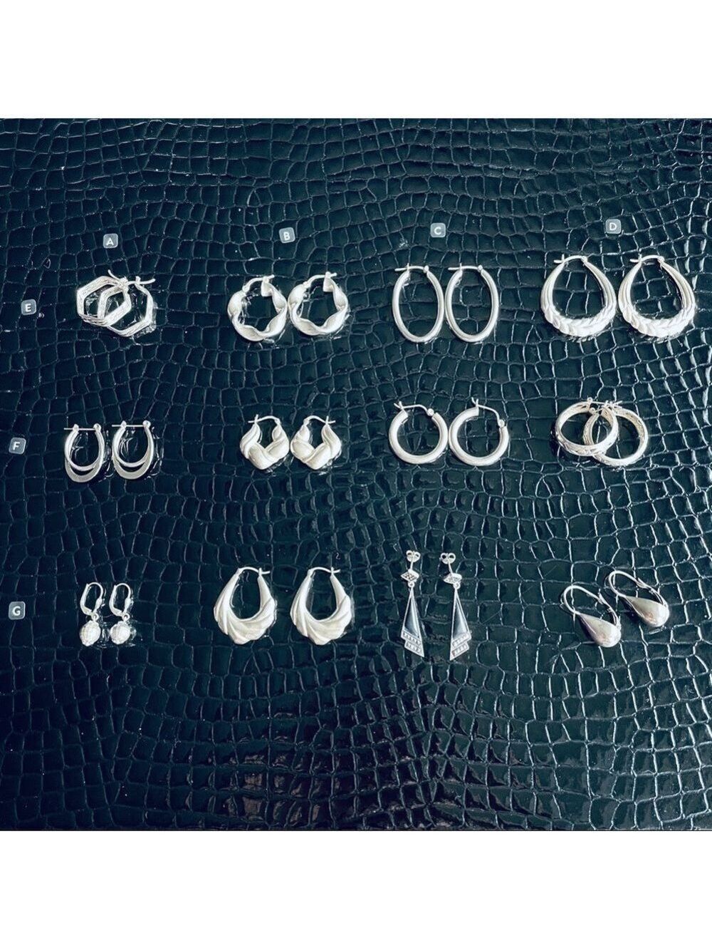Hexagonal Textured Sterling Silver Hoop Earrings - Picture 8 of 9